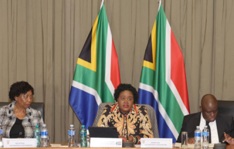 Ministers and Deputy Ministers in the Justice, Crime Prevention and Security Cluster meeting to discuss the rising protests on immigration and illegal foreigners in the country at the Union Buildings.