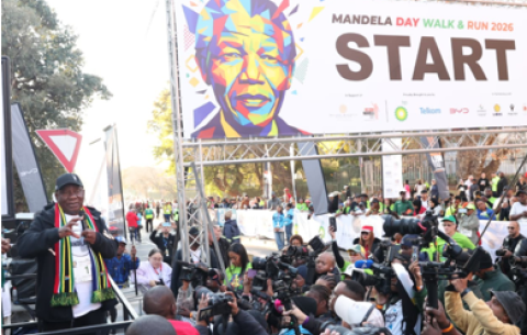 President Ramaphosa at the Mandela Day Walk and Run at the DP World Wanderers Stadium in Johannesburg.