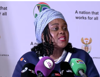 Minister Kubayi at the IMC briefing.