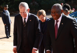 President Ramaphosa and Austrian President Alexander van der Bellen at the Union Buildings in Pretoria.