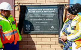 Deputy President Mashatile and Minister Majodina at the opening of the Moretele South Bulk Water Supply Reservoir in August 2025.