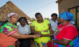 Minister Muthambi (centre) in Xigalo to hand over set-top boxes for DTT campaign