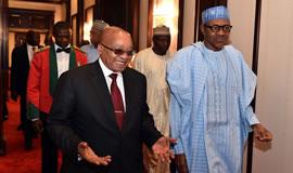 President Zuma and Nigerian President Muhammadu Buhari attend a state banquet