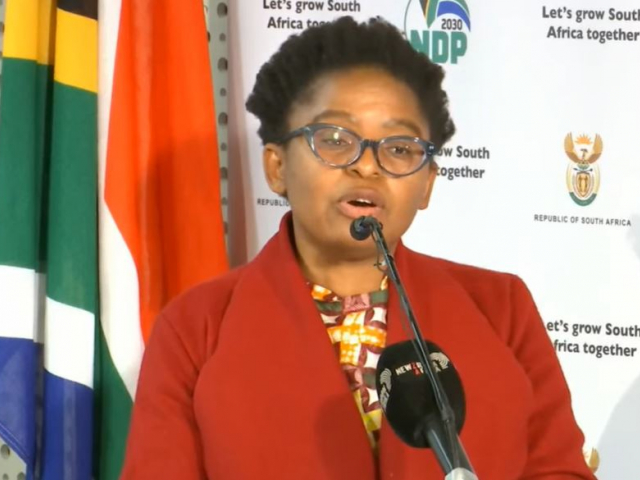 Acting Minister in the Presidency Khumbudzo Ntshavheni briefs the media on the ongoing protests