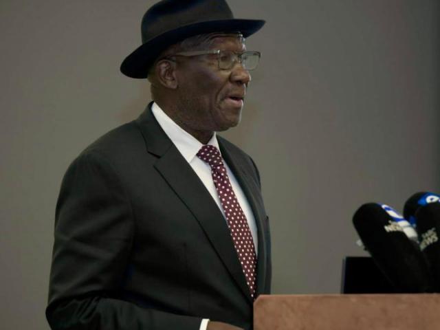 Police Minister Bheki Cele briefs media.